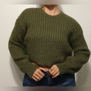 Double Zero Forest Green Ribbed Cropped Sweater